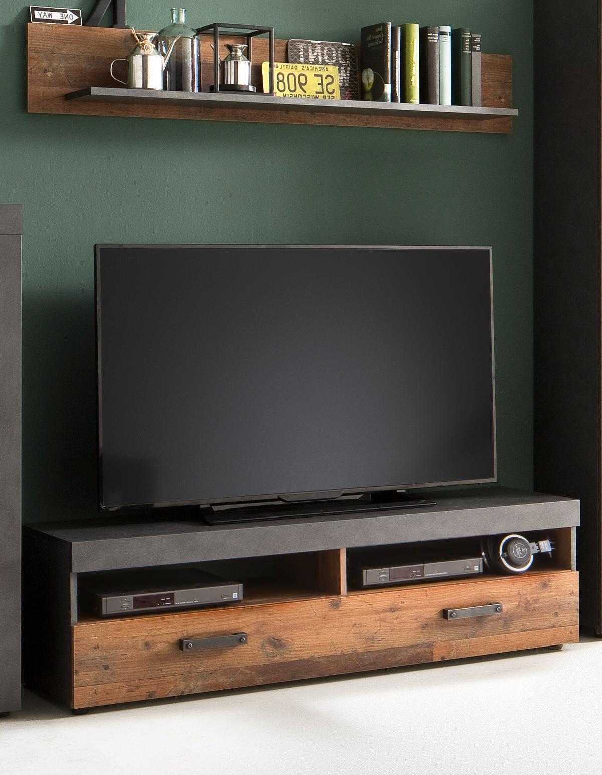 TV-LOWBOARD Used Wood Altholz Dekor mit Grau, Set inklusive Wandregal 140 cm - Silberfarben/Schwarz, Holzwerkstoff/Kunststoff (139/41/40cm) - Top.Furn