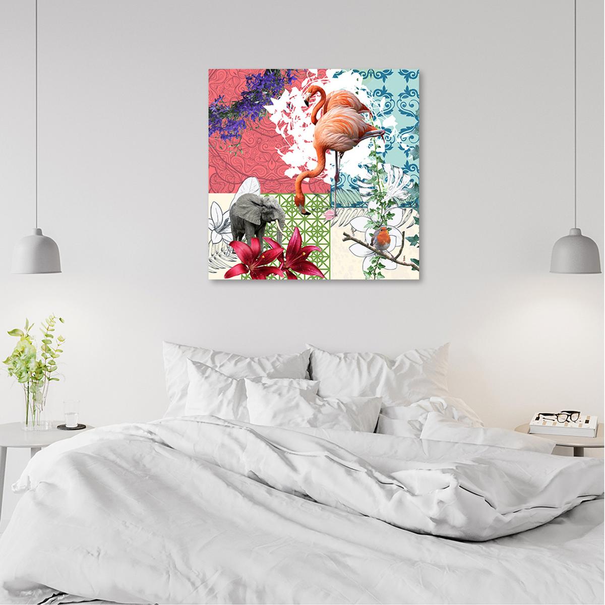 WANDBILD flamingo collage - Multicolor, Textil (40/40cm) - Feeby