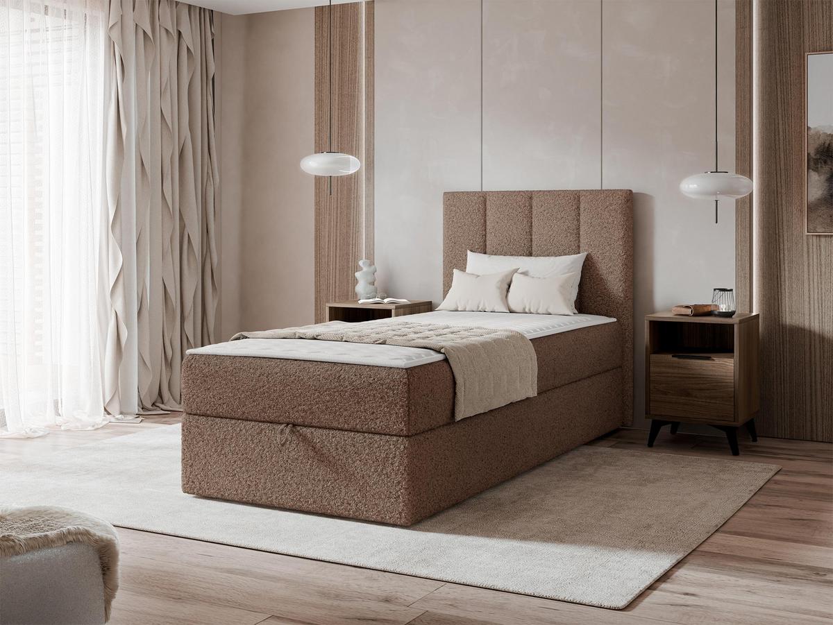 BOXBETT Rebos Single Boucle - H3 - Braun, Holz/Textil (80/200cm) - MIRJAN24