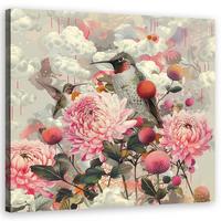 WANDBILD tiere blumen vögel - Multicolor, Textil (50/50cm) - Feeby