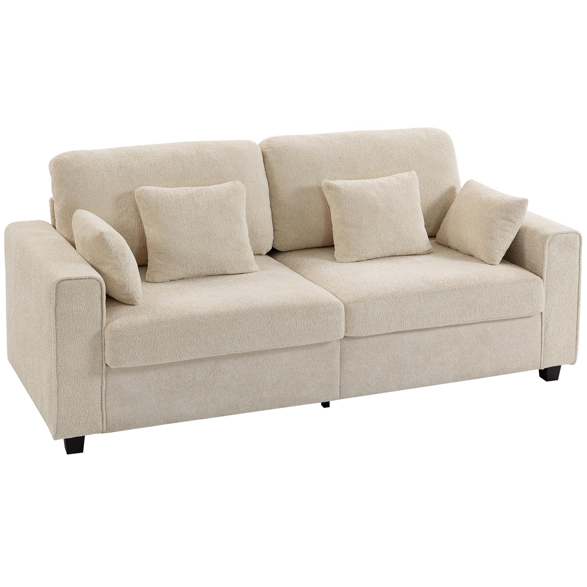 SOFA 3-Sitzer aus Polyester Beige - Beige/Schwarz, Holzwerkstoff/Kunststoff (85/90/211.5cm) - HOMCOM