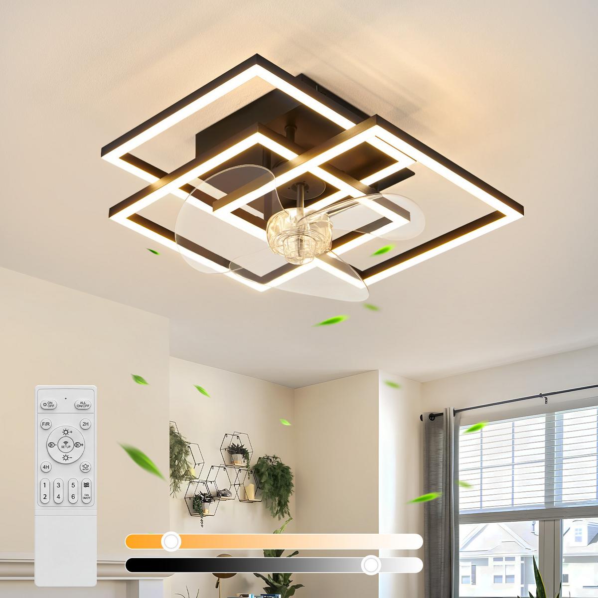 DECKENVENTILATOR Mit Beleuchtung Qalen 37/37/16.5 cm - Schwarz, Kunststoff/Metall (37/37/16.5cm) - ZMH