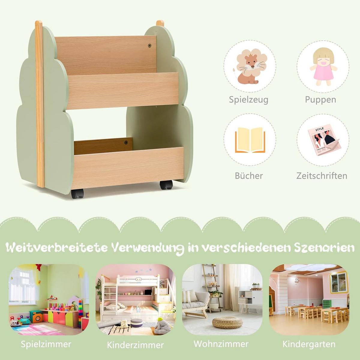BÜCHERREGAL Grün - Grün, Holz (52/63/46cm) - COSTWAY