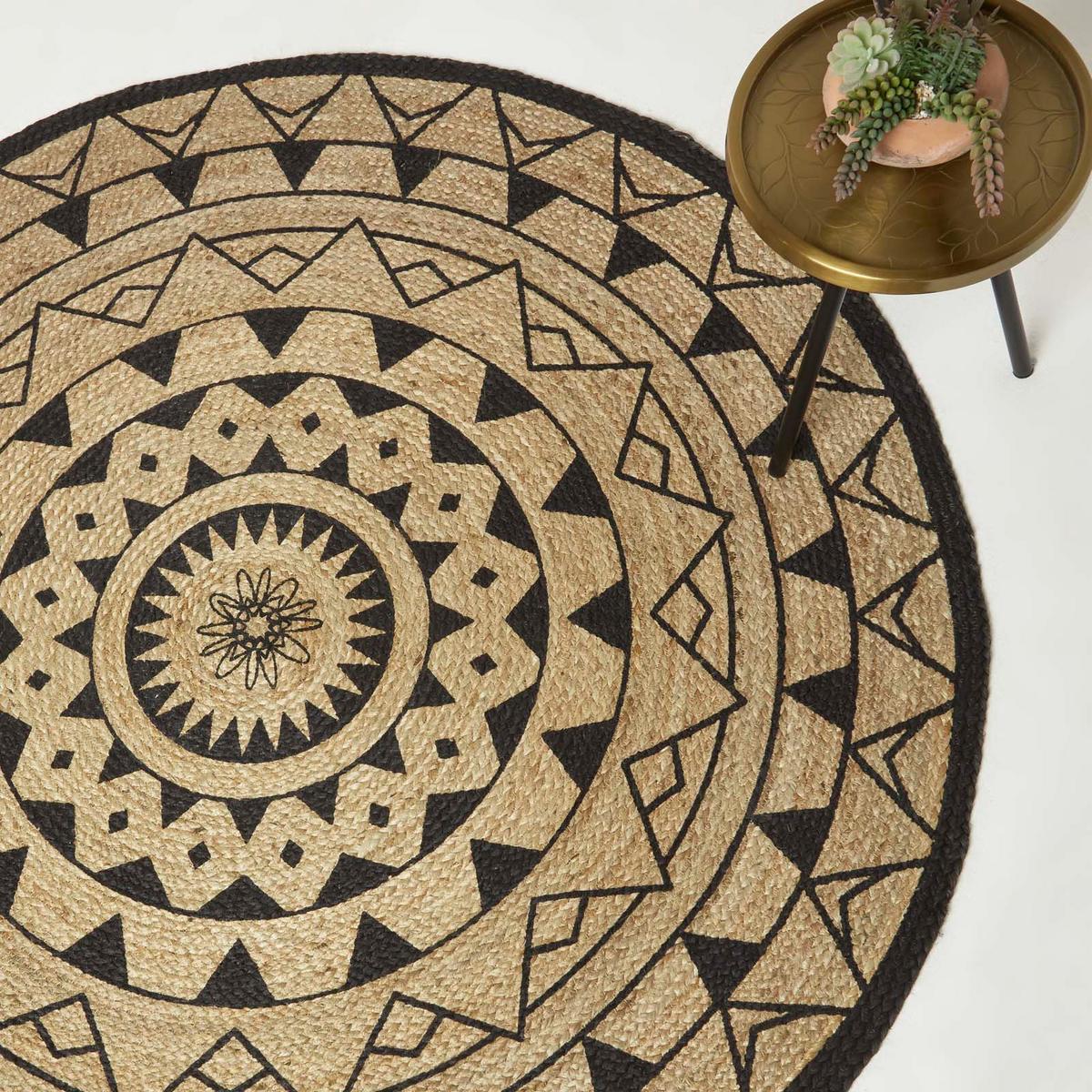 TEPPICH Mandala rund geflochten 200 cm - Schwarz, Naturmaterialen (200/200cm) - Homescapes