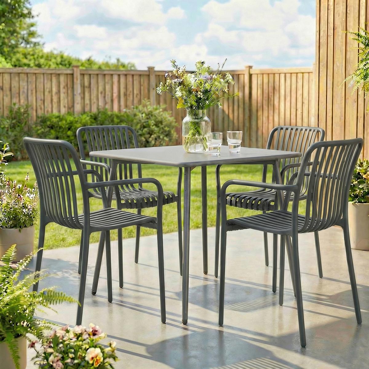 GARTENSTÜHLE 4er Set Kunststoff Dunkelgrau - Dunkelgrau, Kunststoff (55/81.5/58.5cm) - Outsunny