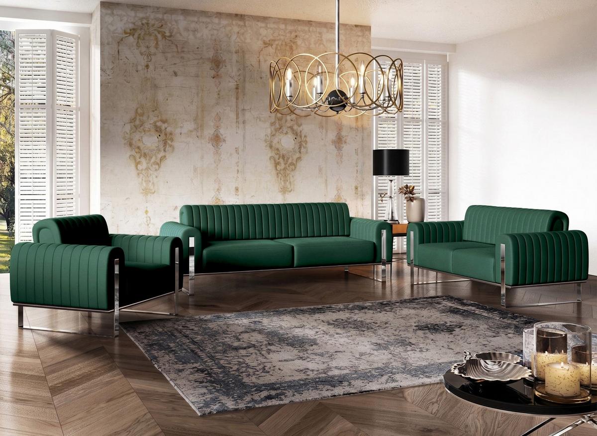 SOFA Parissa 228 cm - Silberfarben/Grün, Textil/Metall (228/79/92cm) - Selsey