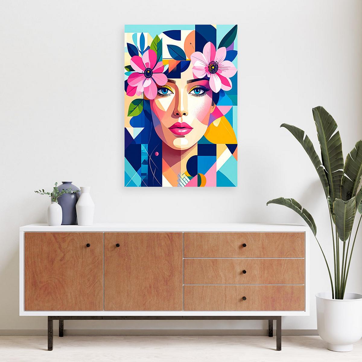LEINWANDBILD Porträt einer Frau inspiriert vom Bauhaus 60x90cm - Multicolor, Textil (60/90cm) - Feeby