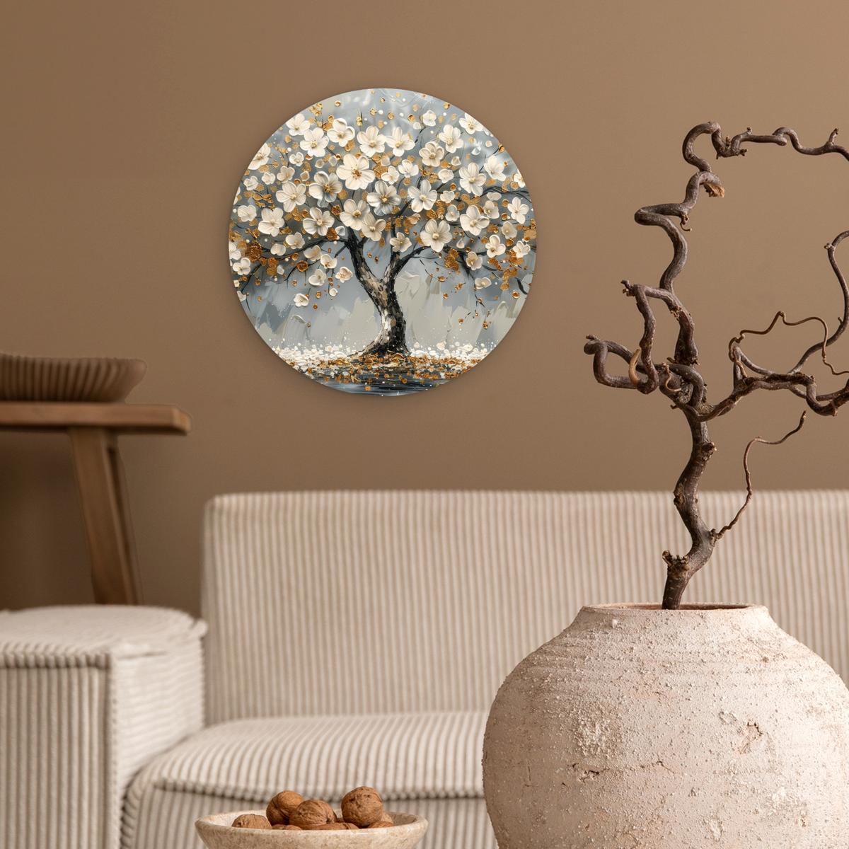 WANDBILD Baum - Gold - Blumen - Abstrakt - Kunst Deko Wohnzimmer 30x30 cm - Goldfarben, Kunststoff (30/30cm) - MuchoWow