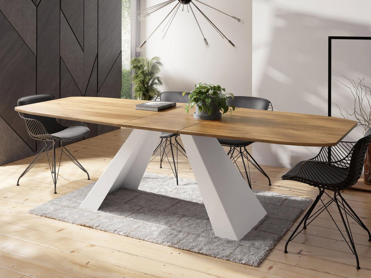 ESSTISCH Monte Weiß rechteckig ausziehbar, Craft Eiche 160-200/80/76 cm - Eiche Wotan/Weiß, Holzwerkstoff/Metall (80/198/76cm) - WFL GROUP