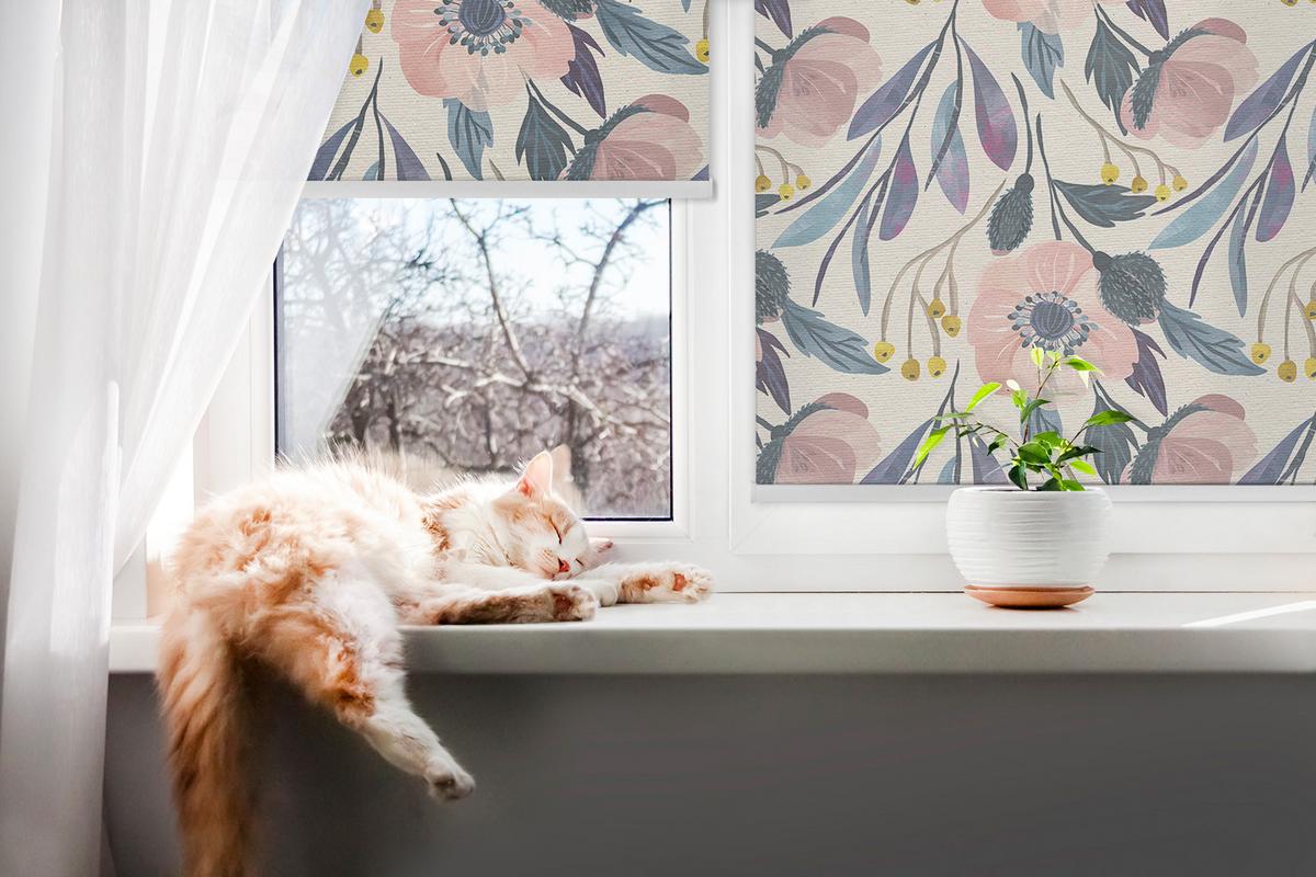INNENROLLO - Fensterrollo - Rollo - 60x40 cm - Mohnblumen - Weiß, Kunststoff (60/140/0.5cm) - TULUP