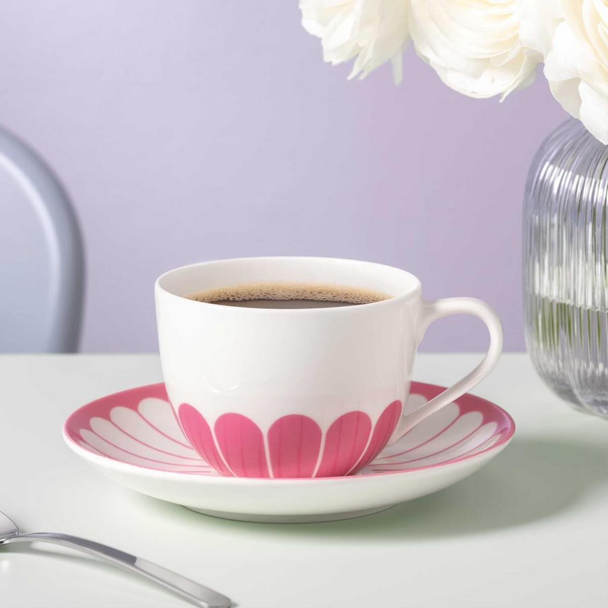 KAFFEETASSEN MIT UNTERTASSEN Fleur Couleur Cassis 160 ml 6er Set - Pink, Keramik (14.8/8.9/14.8cm) - Villeroy & Boch