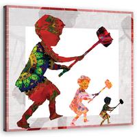 WANDBILD banksy boy mit einem hammer - Orange, Textil (30/30cm) - Feeby