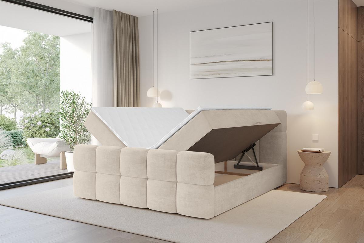 BOXBETT mit Matratze H3 - FAMA-Z - 120x200 cm Beige Monolith - Sahara, Holzwerkstoff (120/200cm) - ALTDECOR