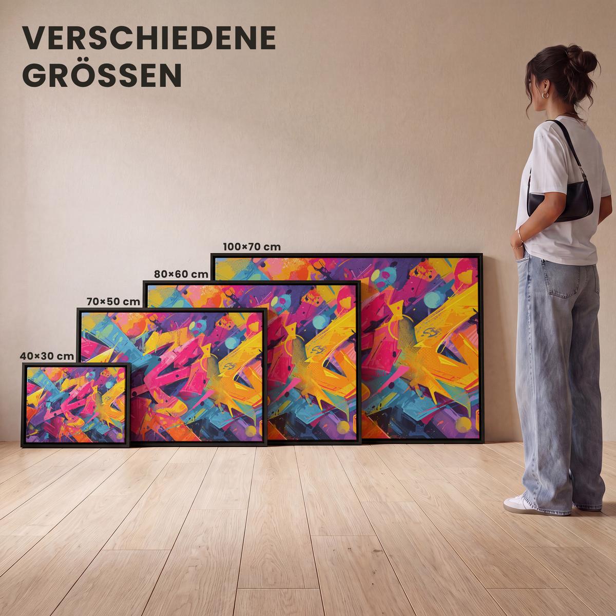 LEINWAND Bilder mit Rahmen - Abstrakt - Formen - Farbenfroh - 80x60 - Magenta, Textil (80/60cm) - MuchoWow