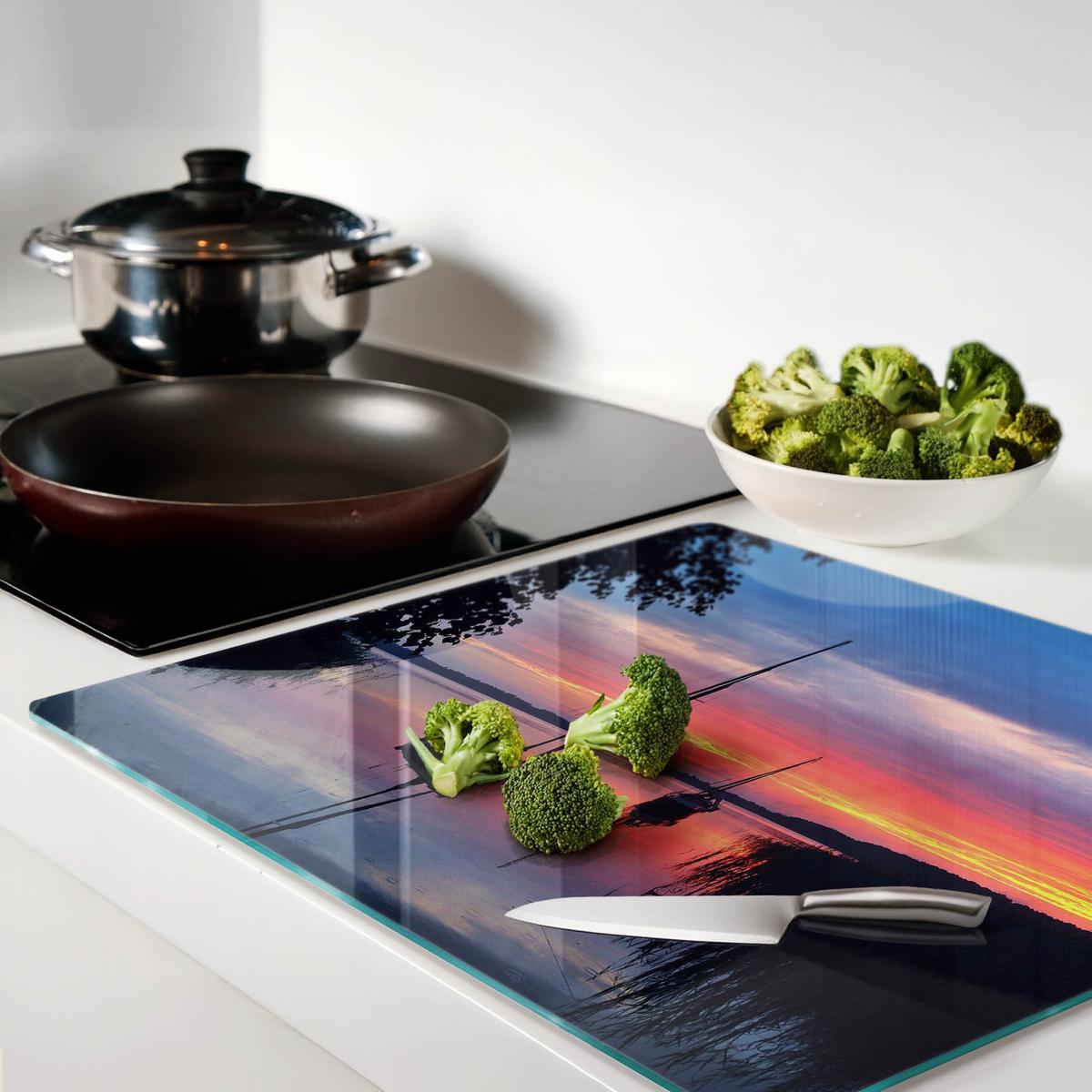 GLASPLATTE 60x52 cm Segelboote Sonne - Orange, Glas (60/0.4/52cm) - TULUP