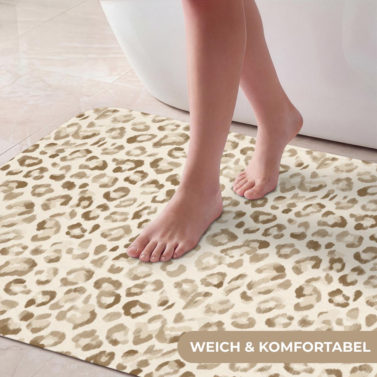 BADEMATTE Leopard - Klassisch - Beige 90x60 cm - Hellbraun, Textil (90/60cm) - OnlyWow