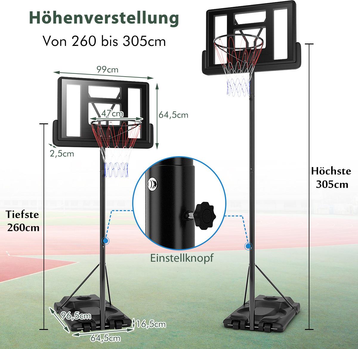 HÖHENVERSTELLBARER BASKETBALLKORB Schwarz - Schwarz, Kunststoff (97/65cm) - COSTWAY