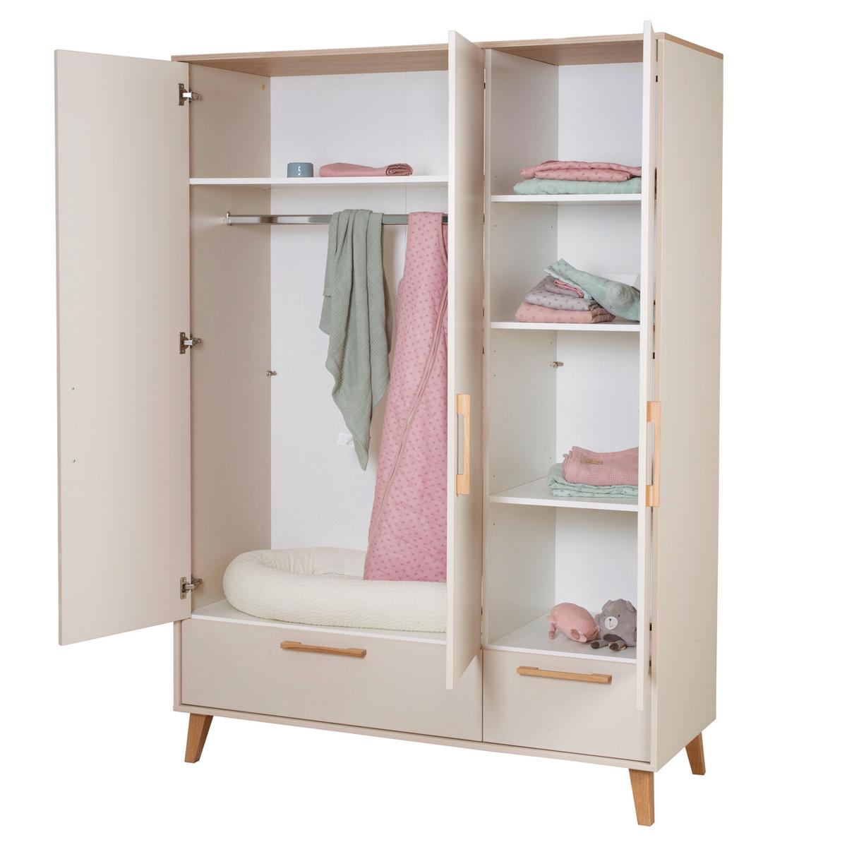 KLEIDERSCHRANK 3-türig Jil - Kastanienfarben/Kaschmir, Holz/Holzwerkstoff (138/200/55cm) - Roba