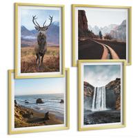 BILDER SET 4er Set - 50x50 cm & 40x60 cm Goldrahmen - Berglandschaften, Wasserfälle, Hirsche, Strände - Goldfarben, Kunststoff (50/50cm) - TULUP
