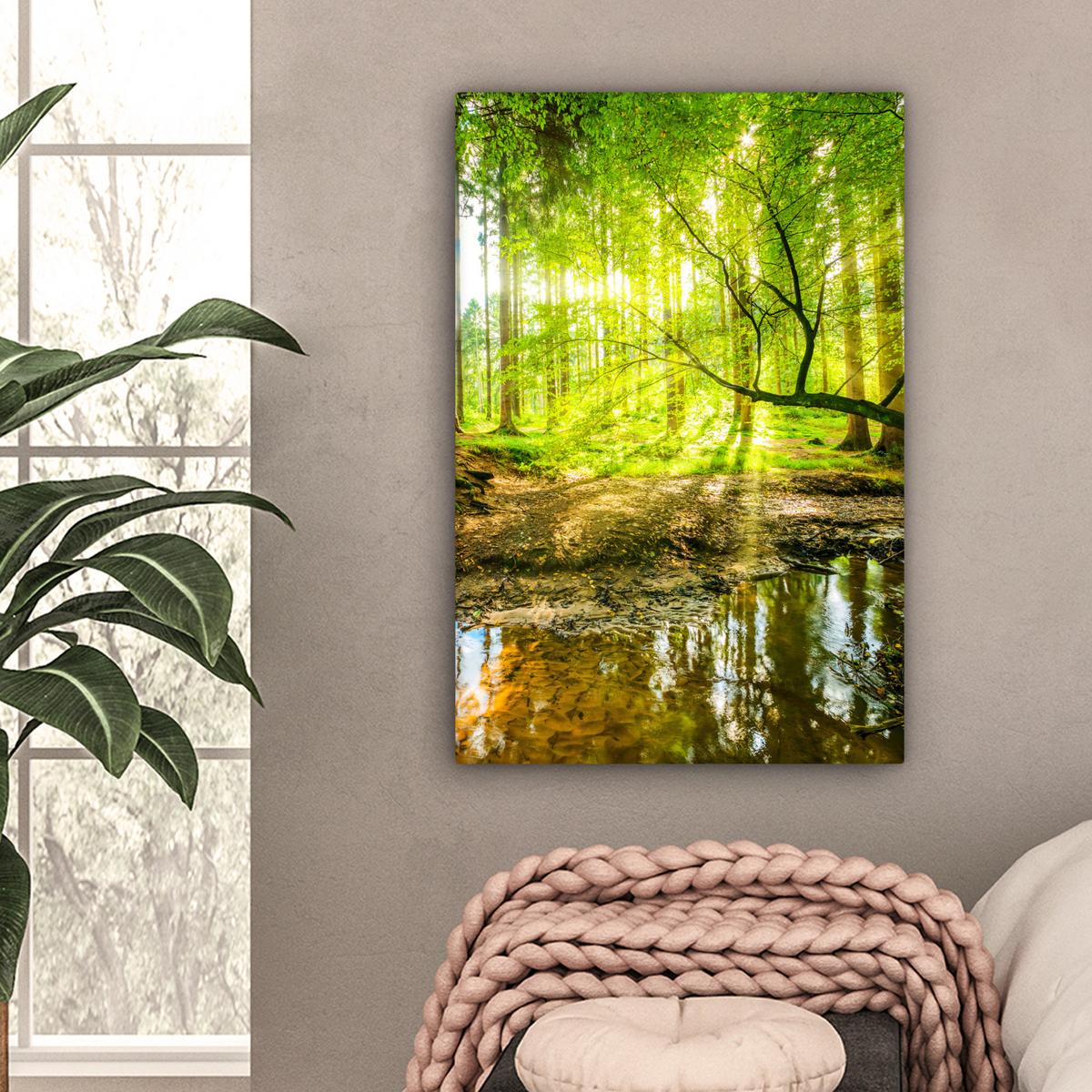LEINWANDBILD Wald - Landschaft - Wasser - Bäume - Sonne - Grün - Natur Wanddeko 40x60 cm - Grün, Textil (40/60cm) - MuchoWow