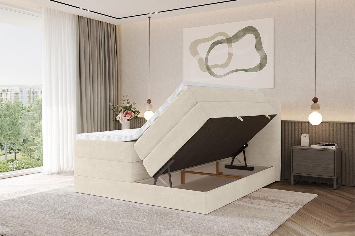 BOXBETT mit Matratze H3|H4 - NINA KING - 200x200 cm - Beige - Sahara, Holzwerkstoff (200/200cm) - ALTDECOR