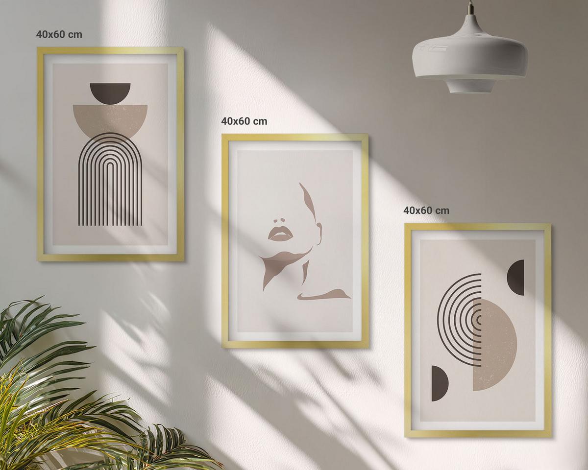 BILDER SET 3er Set - 40x60 cm Goldrahmen - Abstrakte Formen und Gesicht - Goldfarben, Kunststoff (40/60cm) - TULUP