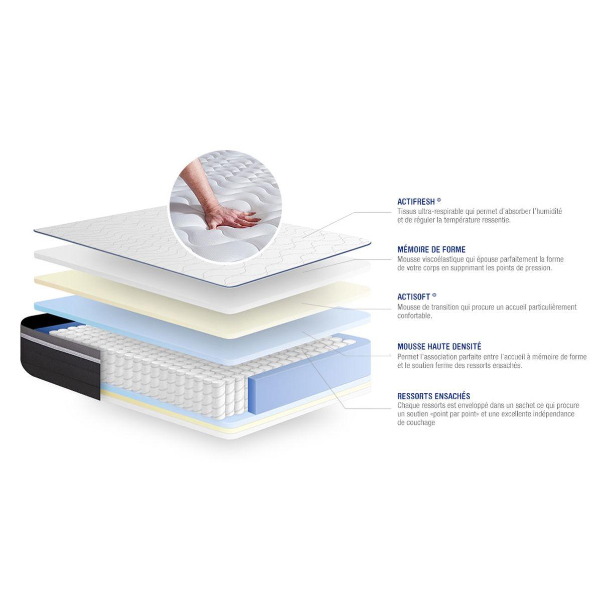 MATRATZE Actiflex plus Taschenfederkern und Memory-Schaum 80 x 200 cm h4 - Weiß, Textil (80/200cm) - ACTISOM
