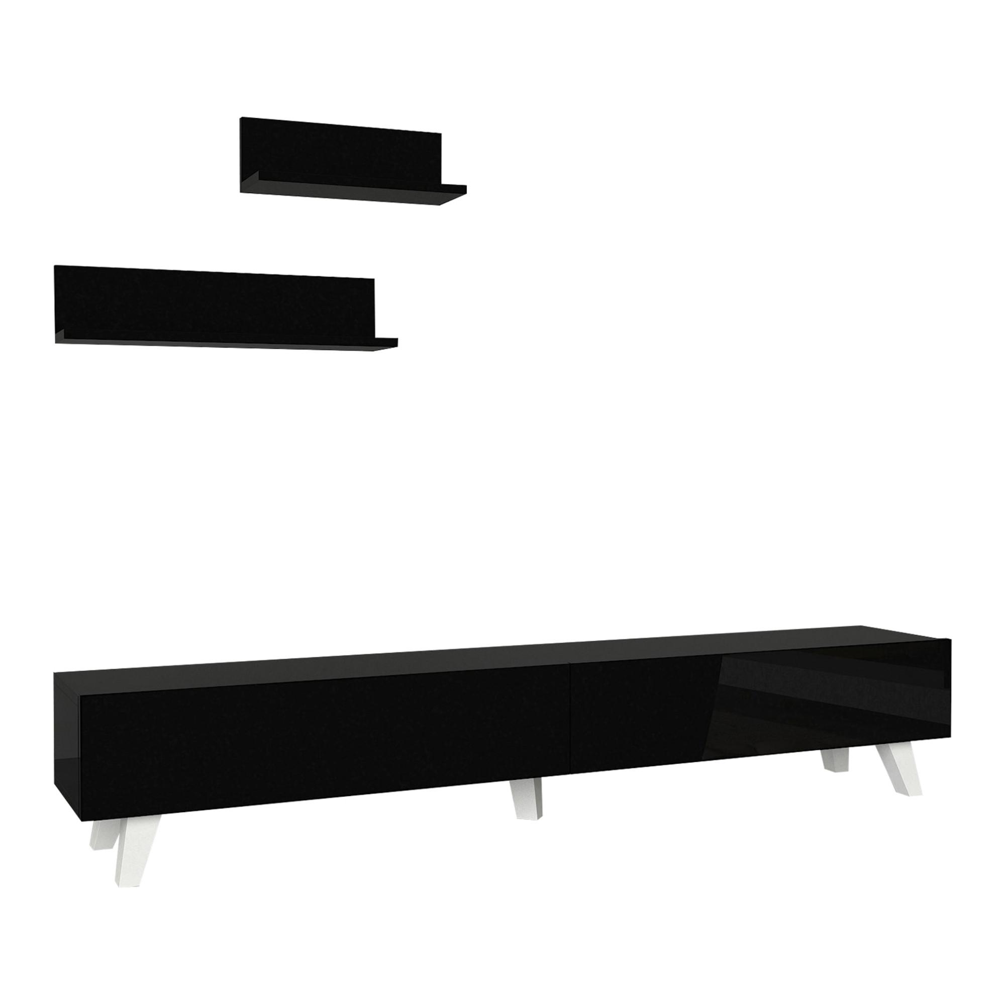 LOWBOARD Saarijärvi mit 2 Wandregalen - Schwarz, Holzwerkstoff (180/33/31cm) - [en.casa]