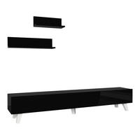 LOWBOARD Saarijärvi mit 2 Wandregalen - Schwarz, Holzwerkstoff (180/33/31cm) - [en.casa]