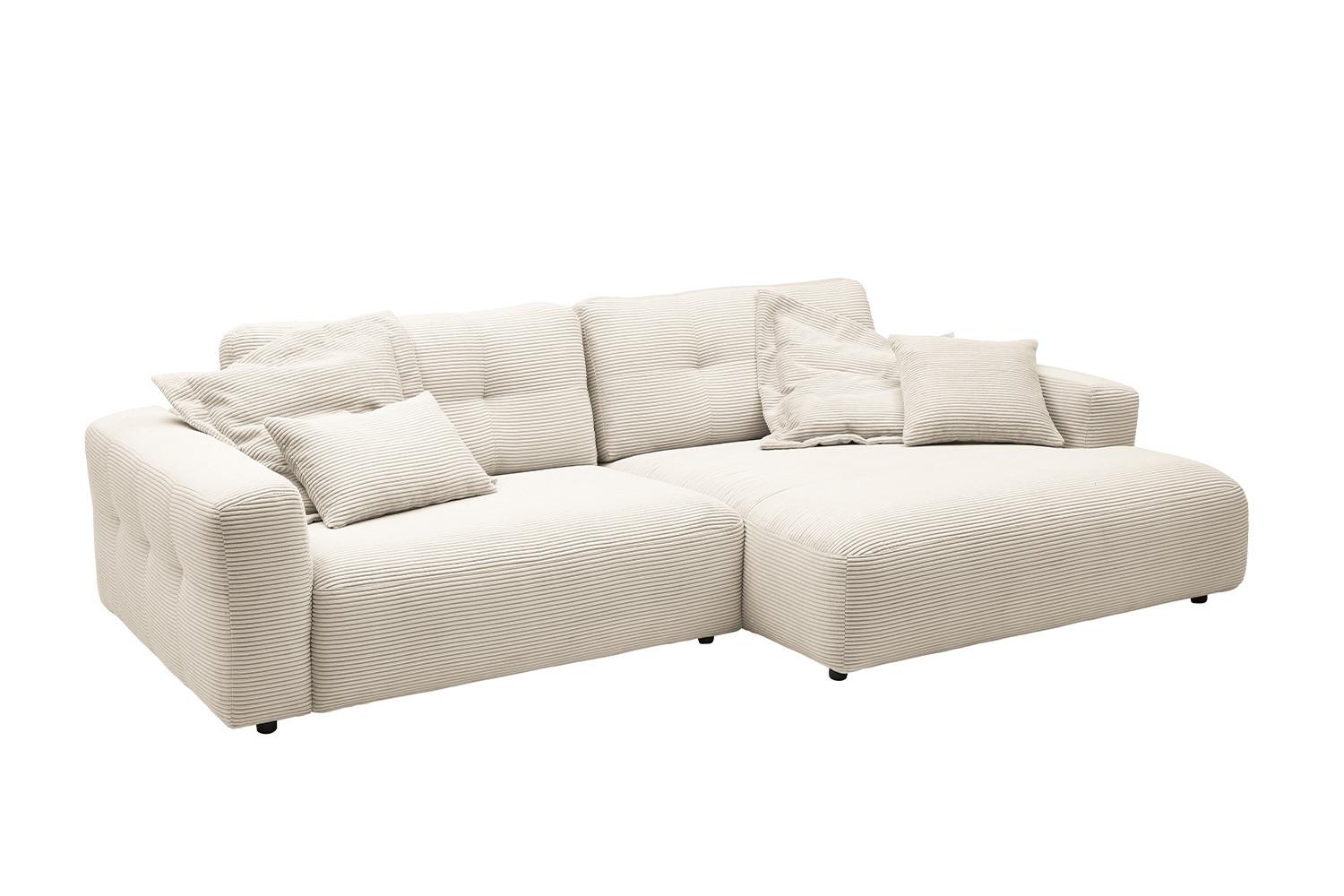 ECKSOFA MIKA Cremeweiß Cord - Creme/Schwarz, Kunststoff/Textil (276/167cm) - KAWOLA