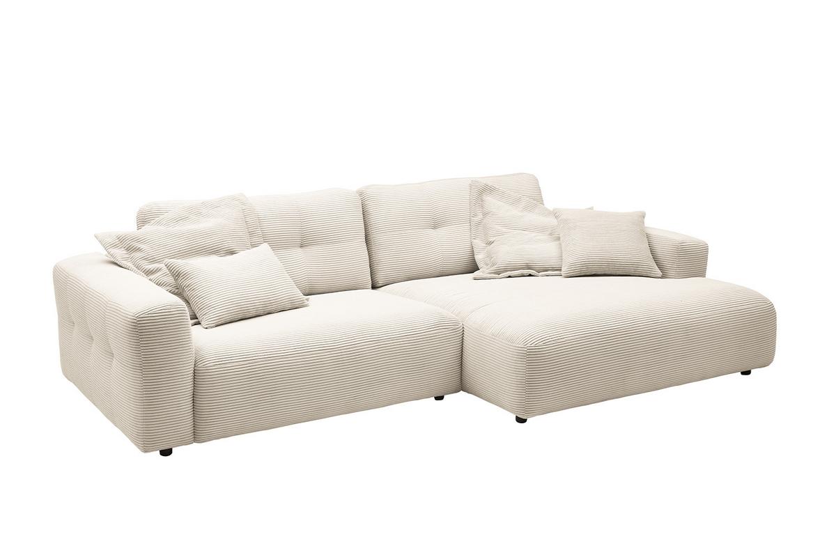ECKSOFA XL MIKA Cremeweiß Cord - Creme/Schwarz, Kunststoff/Textil (296/167cm) - KAWOLA