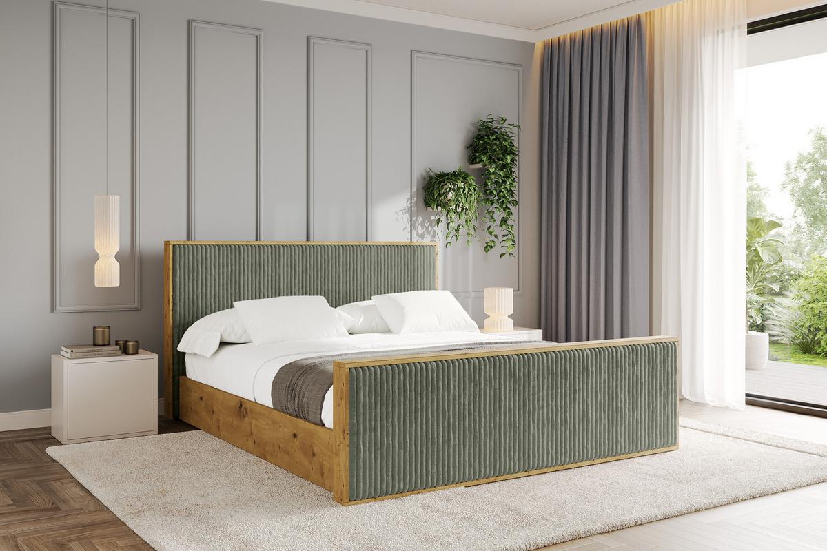 POLSTERBETT mit Bettkasten und Lattenrost, Boxbett mit Stauraum und Kopftei mit Matratze H3/H4 - ENZO10 120x200 Olivgrün - Olivgrün, Holzwerkstoff/Textil (120/200cm) - ALTDECOR