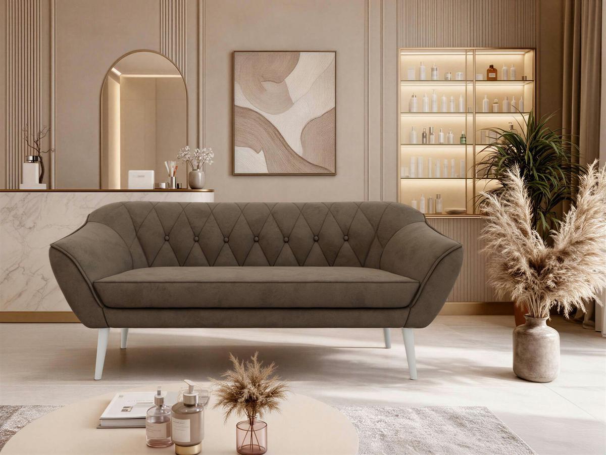 3-SITZER-SOFA PIRS - Braun Velvet - Weiße Beine - Dunkelbraun/Braun, Holzwerkstoff/Textil (180/75/74cm) - MKS
