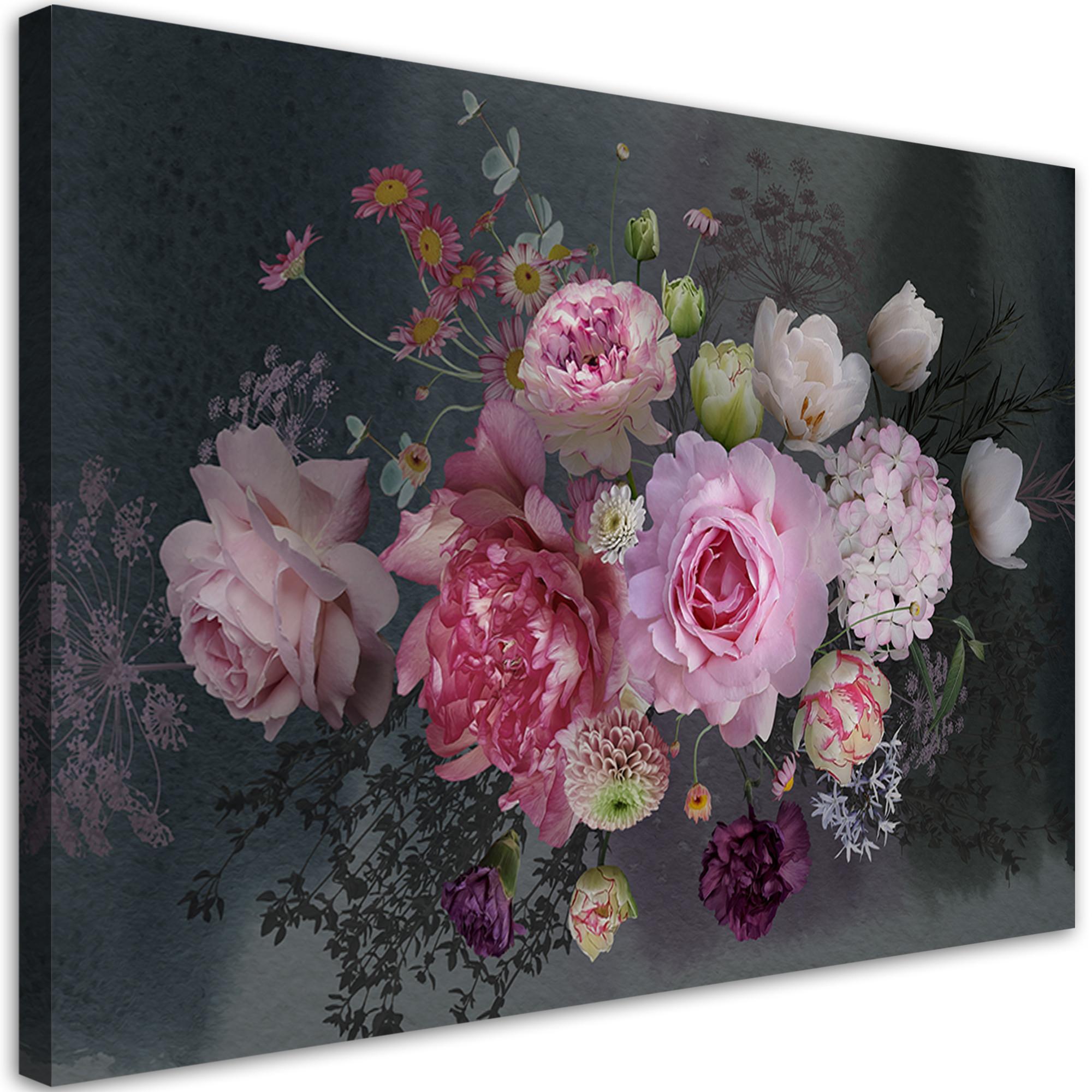 WANDBILD vintage flowers bouquet - Pink, Textil (60/40cm) - Feeby