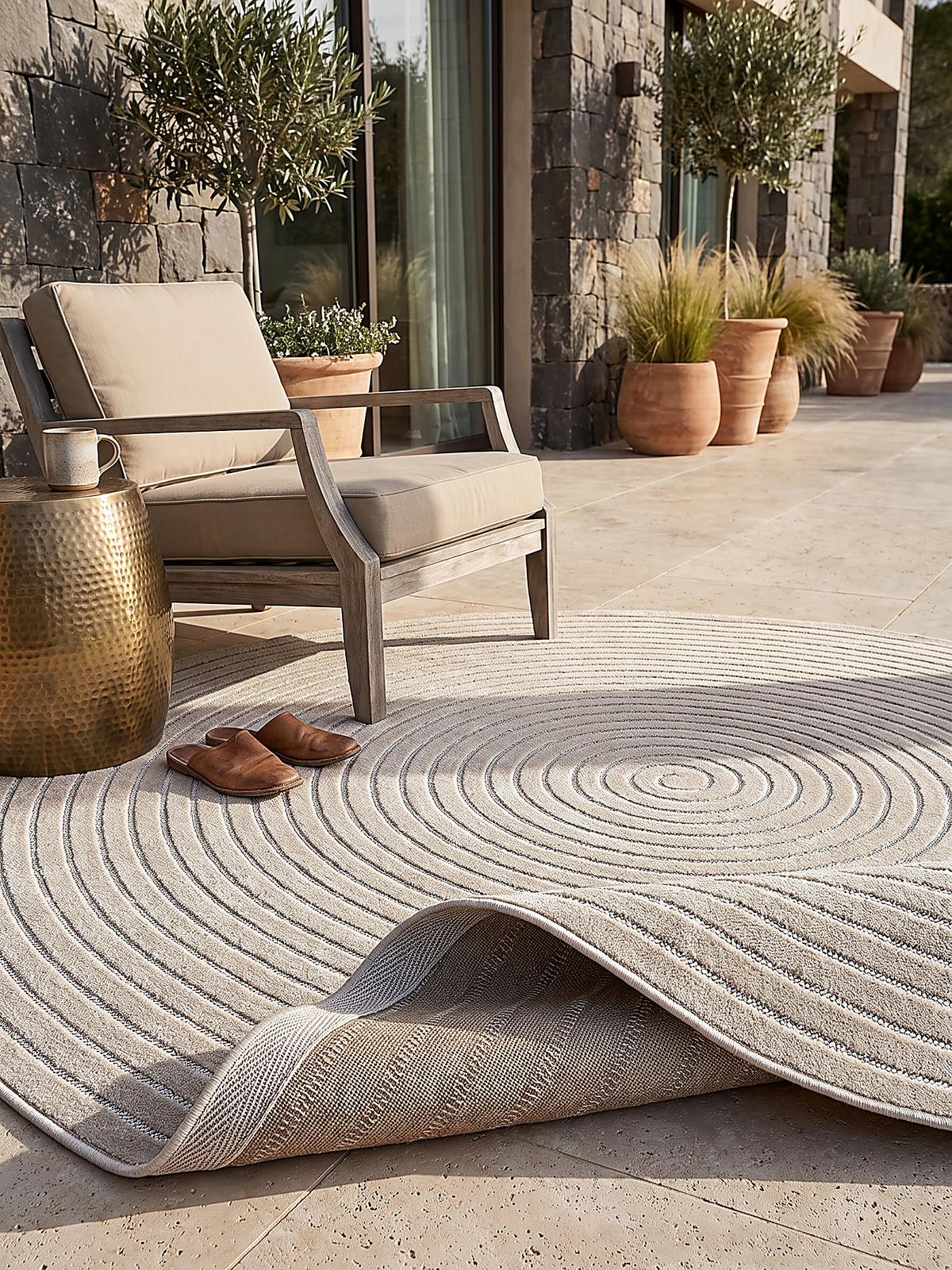 TEPPICH Outdoor Abstrakt MEZEN Polypropylen Beige 160 x 160 cm - Beige, Textil (160/160cm) - KADIMA DESIGN