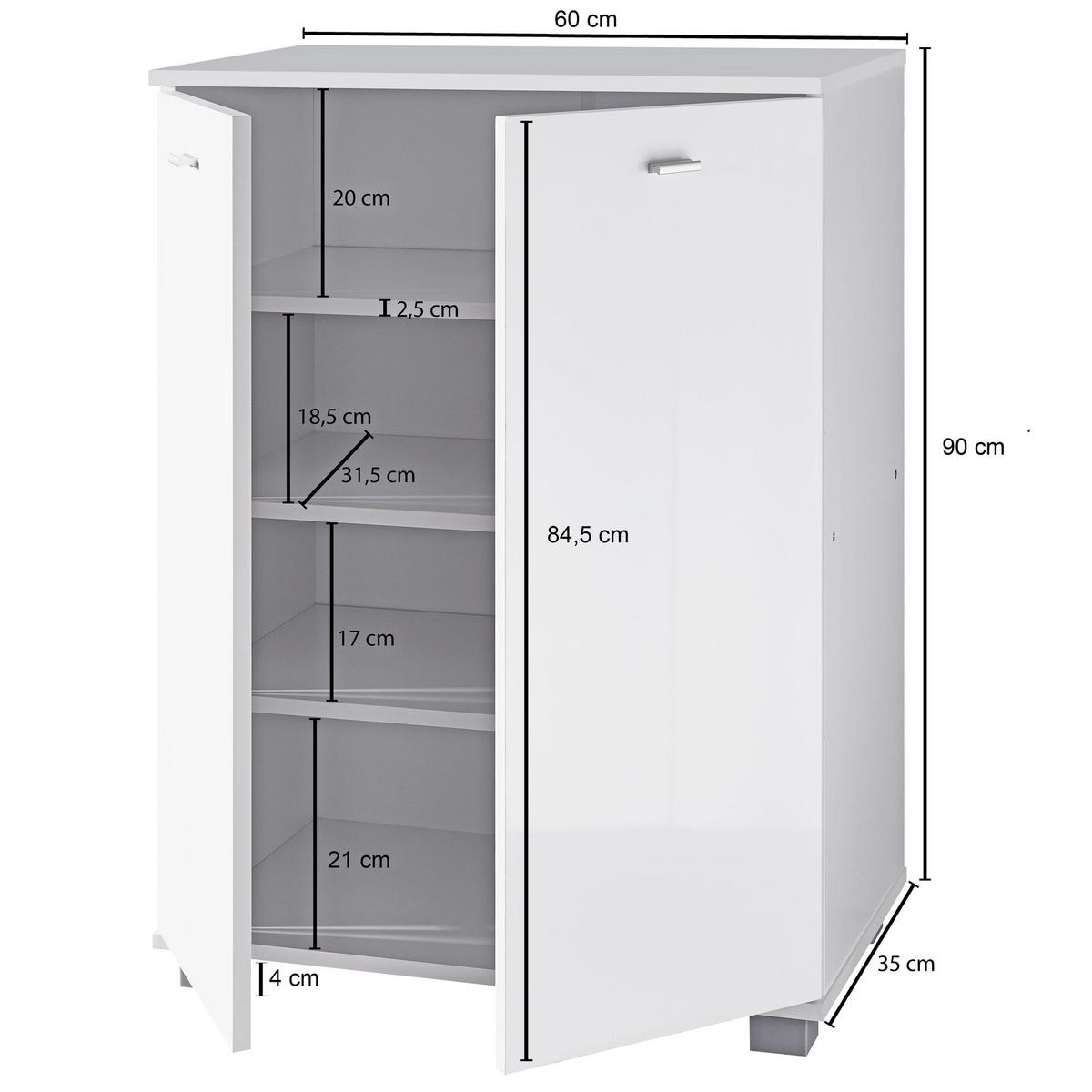 SCHUHSCHRANK Holz mit 4 Fächern und 2 Türen, Weiß 60x35x90 cm - Weiß/Grau, Kunststoff (60/90/35cm) - KADIMA DESIGN