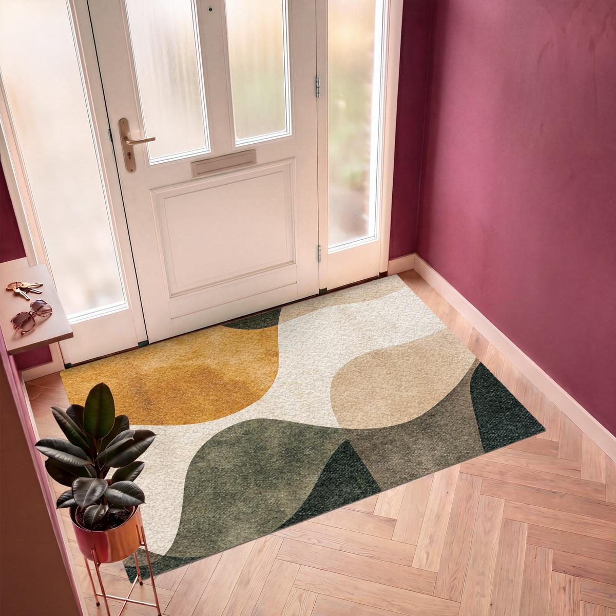 FUSSMATTE Formen - Ockergelb - Abstrakt Flurteppich 180x120 cm - Multicolor, Kunststoff (180/0.4cm) - MuchoWow