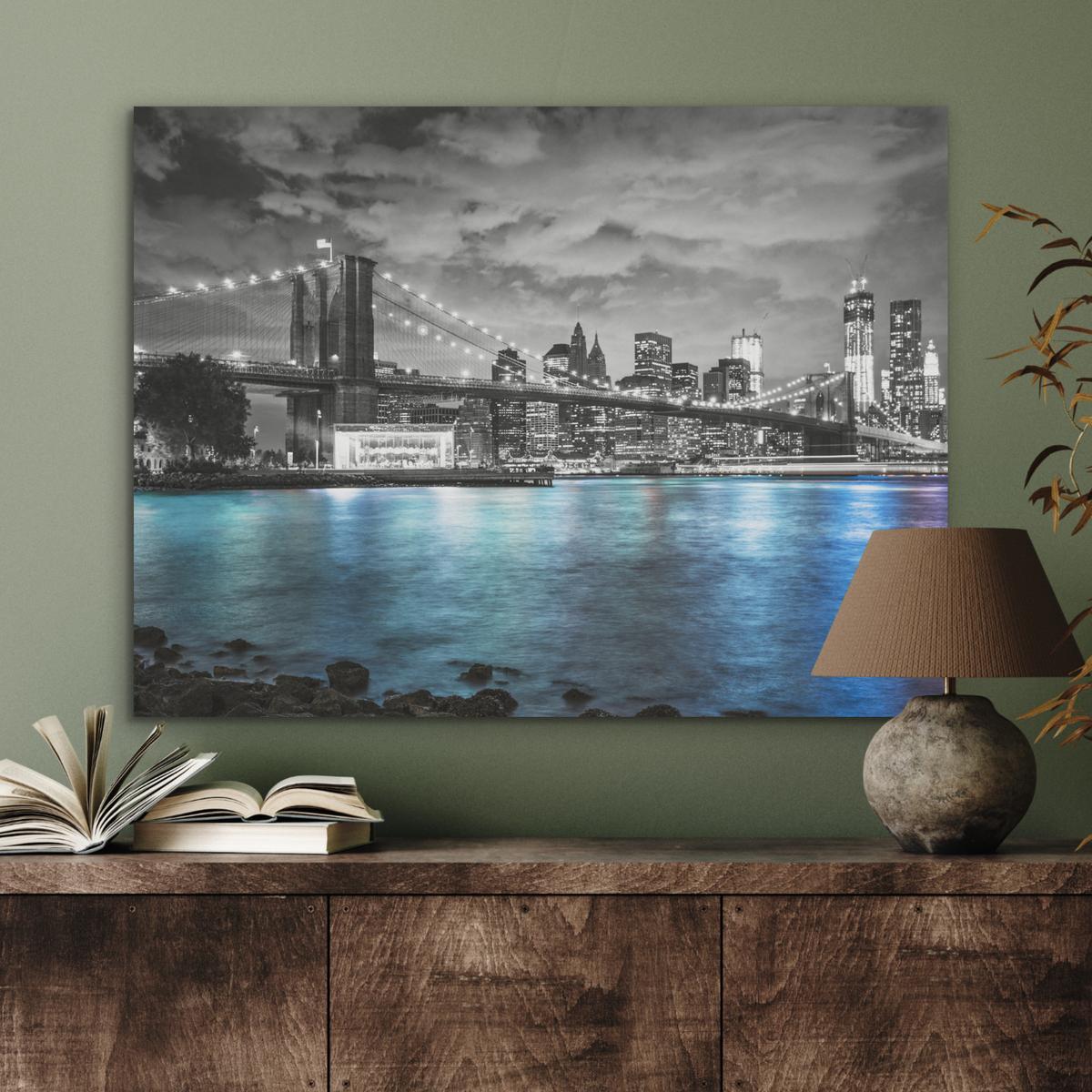 AKUSTIKBILD New York - Skyline - Stadt - Blau Gemälde 80x60 cm - Blaugrau, Kunststoff (80/60/0.9cm) - MuchoWow