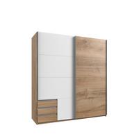 SCHWEBETÜRENSCHRANK 2-türig B179/H198/T65 cm, Kleiderschrank mit sichtbaren Schubkästen in Eiche Dekor, 1x Tür in Weiß / 22691 - Eichefarben/Alufarben, Holz/Holzwerkstoff (179/198/65cm) - luma-home