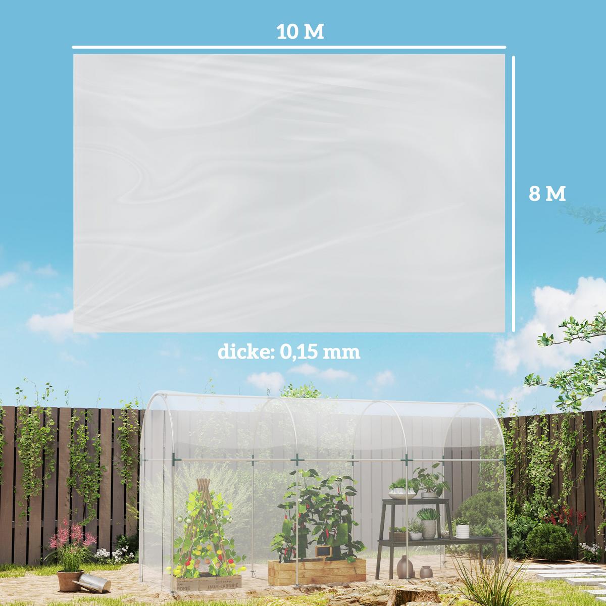 GEWÄCHSHAUSFOLIE 8 x 10 m, wasserdichtGartenfolie, aus Kunststoff, Extra Dick - Transparent, Kunststoff (800/1/1000cm) - Outsunny