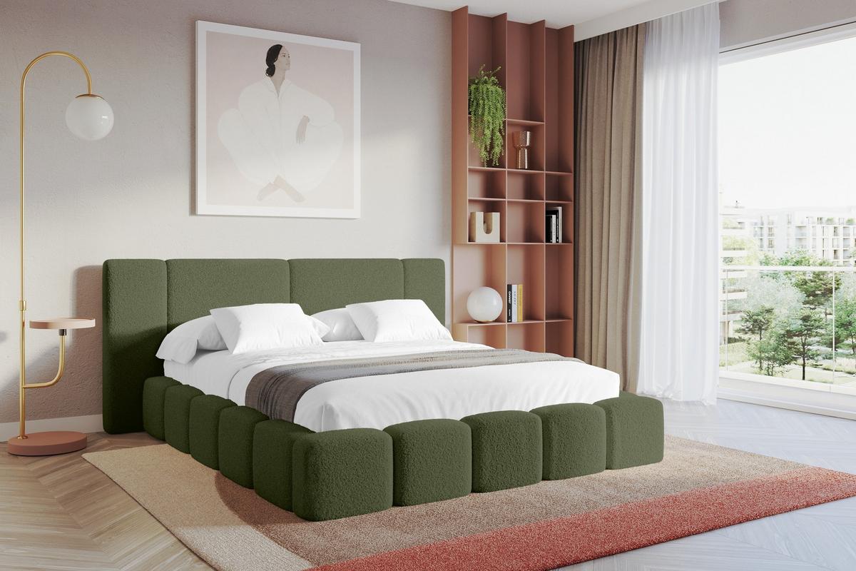 POLSTERBETT mit Bettkasten und Lattenrost, Bett mit Matratze H3/H4 - NILO 200x200 Grün - Olivgrün, Holzwerkstoff/Textil (200/200cm) - ALTDECOR