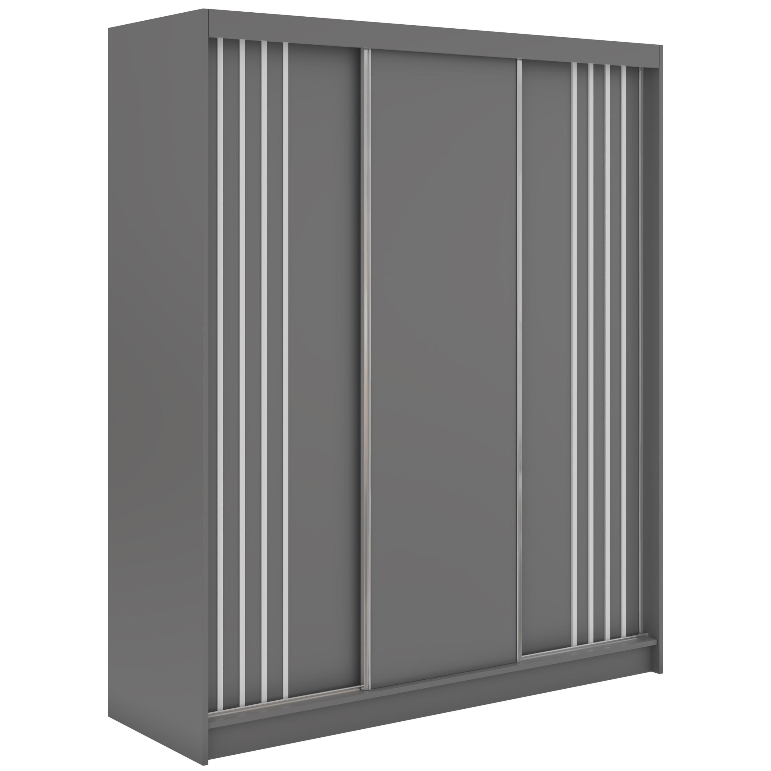 SCHWEBETÜRENSCHRANK mit Lamellen und Schubladen NAURU - 180 - Grau und Weiß - Alufarben/Weiß, Holzwerkstoff/Metall (180/216/61cm) - MKS