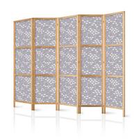 PARAVENT Japanischer 5-tlg 225x172 cm Fischschwarm - Grau, Holz/Textil (225/172/3cm) - Muralo
