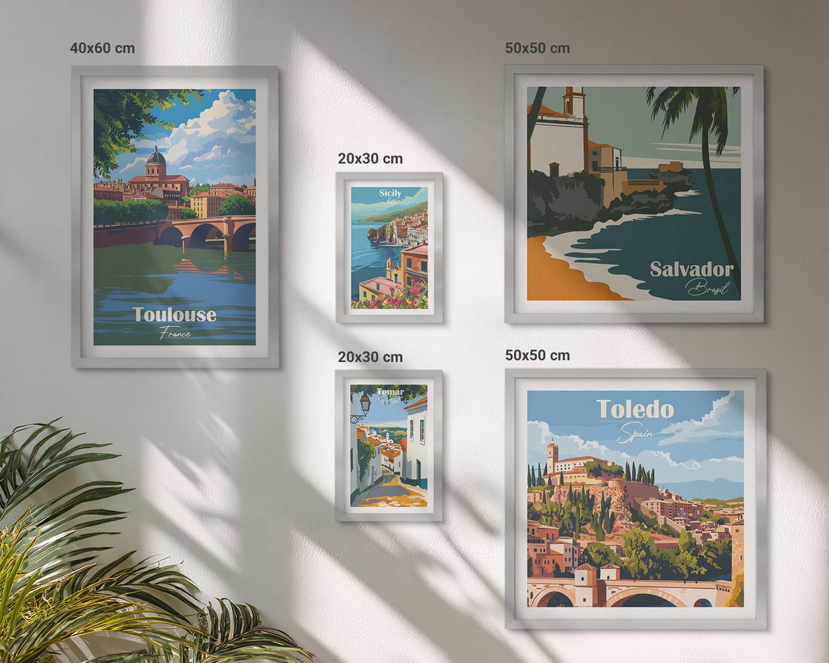 BILDER SET 5er Set - 50x50 cm & 20x30 cm & 40x60 cm Silberner Rahmen - Illustrationen zur Retro-Architektur der Berge - Silberfarben, Kunststoff (40/60cm) - TULUP