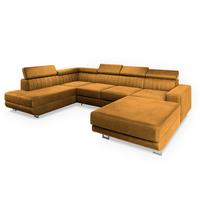 WOHNLANDSCHAFT SIENA L-S Gelb Velours-Stoff mit Schlaffunktion - Gelb/Silberfarben, Holz/Textil (335/89/190cm) - MASSENO