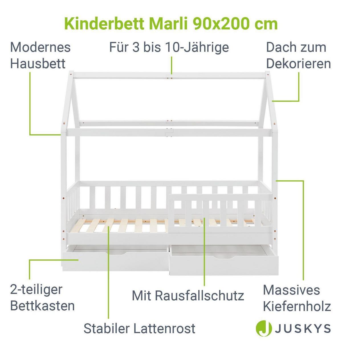 KINDERBETT Marli mit Matratze und Bettkasten weiß 90x200 cm - Weiß, Holz (90/200cm) - Juskys