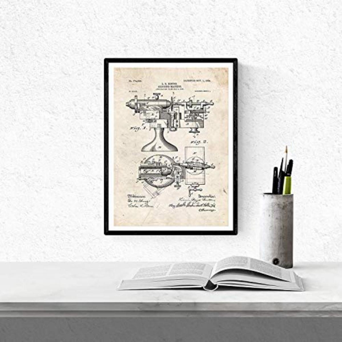 POSTER Set mit 4 Jahrgang Küche Patent A4 Schwarzer Rahmen - Schwarz, Papier (29.7/3cm) - Nacnic