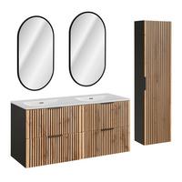 BADMÖBEL 120.4cm Gaia 2er-Set Holz in Eichenoptik und Schwarz - Schwarz, Holzwerkstoff (120.4/57/46cm) - Petits-meubles