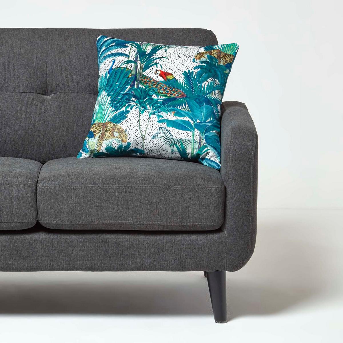 KISSENHÜLLE Jungle – Samt petrol 46/46 cm - Multicolor, Textil (46/46cm) - Homescapes