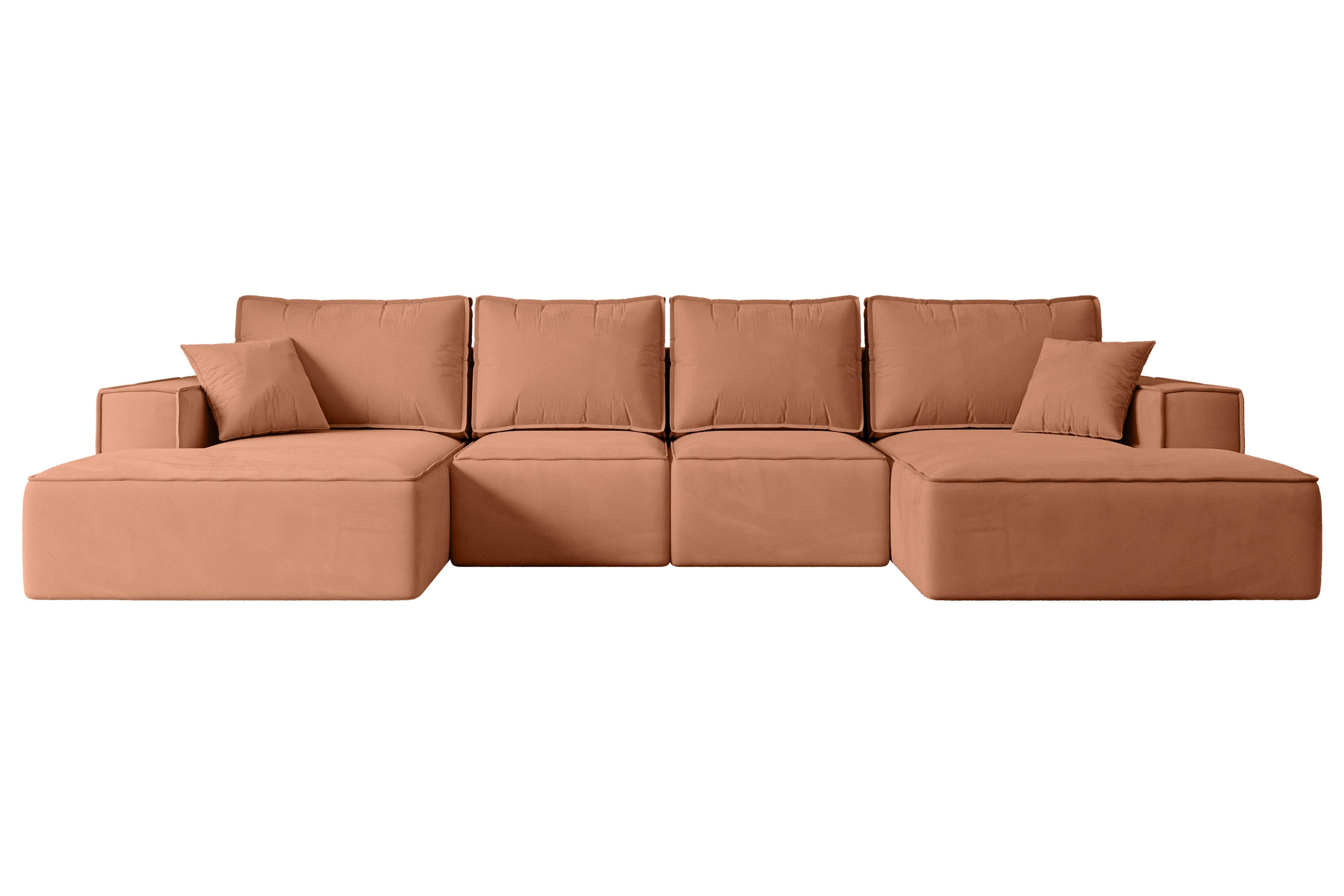 WOHNLANDSCHAFT mit Schlaffunktion und Bettkasten SIERRA-U-S - 349x161x87 cm Apricot Velours - Koralle/Schwarz, Holzwerkstoff/Kunststoff (349/87/161cm) - ALTDECOR